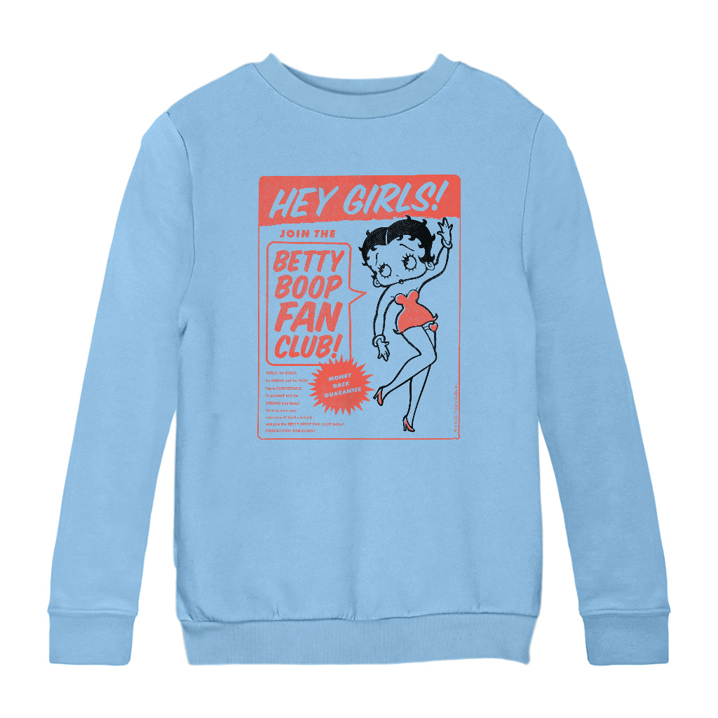 Betty Boop Hey Girls Fan Club Kids Sweatshirt-Betty Boop Shop