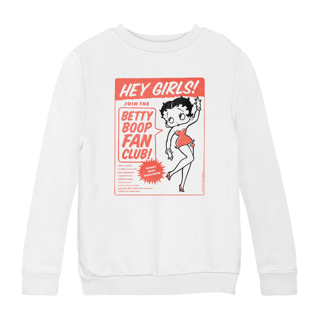 Betty Boop Hey Girls Fan Club Kids Sweatshirt-Betty Boop Shop
