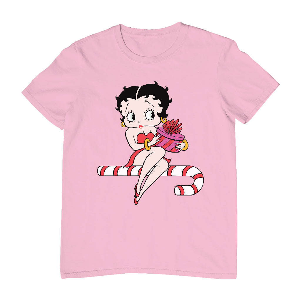Betty Boop Christmas Candy Cane Seat Men's T-Shirt-Betty Boop Shop