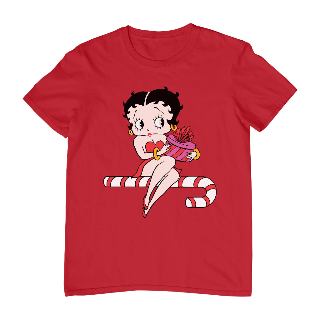 Betty Boop Christmas Candy Cane Seat Men's T-Shirt-Betty Boop Shop