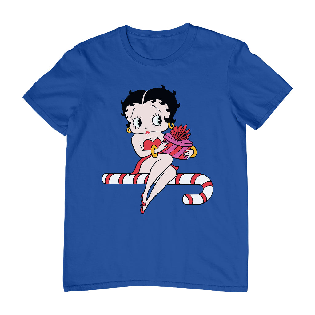 Betty Boop Christmas Candy Cane Seat Men's T-Shirt-Betty Boop Shop