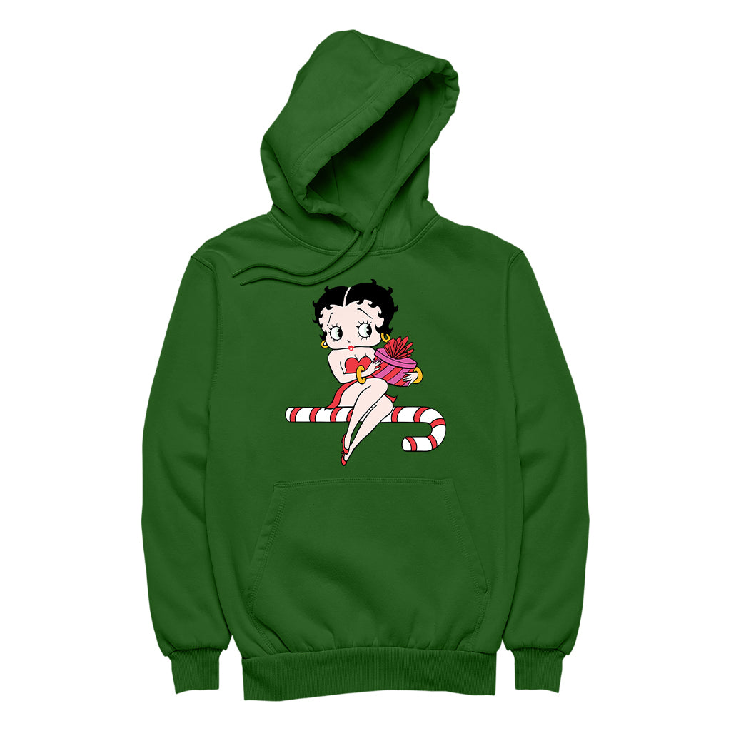 Betty Boop Christmas Candy Cane Seat Women's Hooded Sweatshirt-Betty Boop Shop