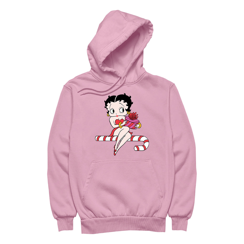 Betty Boop Christmas Candy Cane Seat Women's Hooded Sweatshirt-Betty Boop Shop