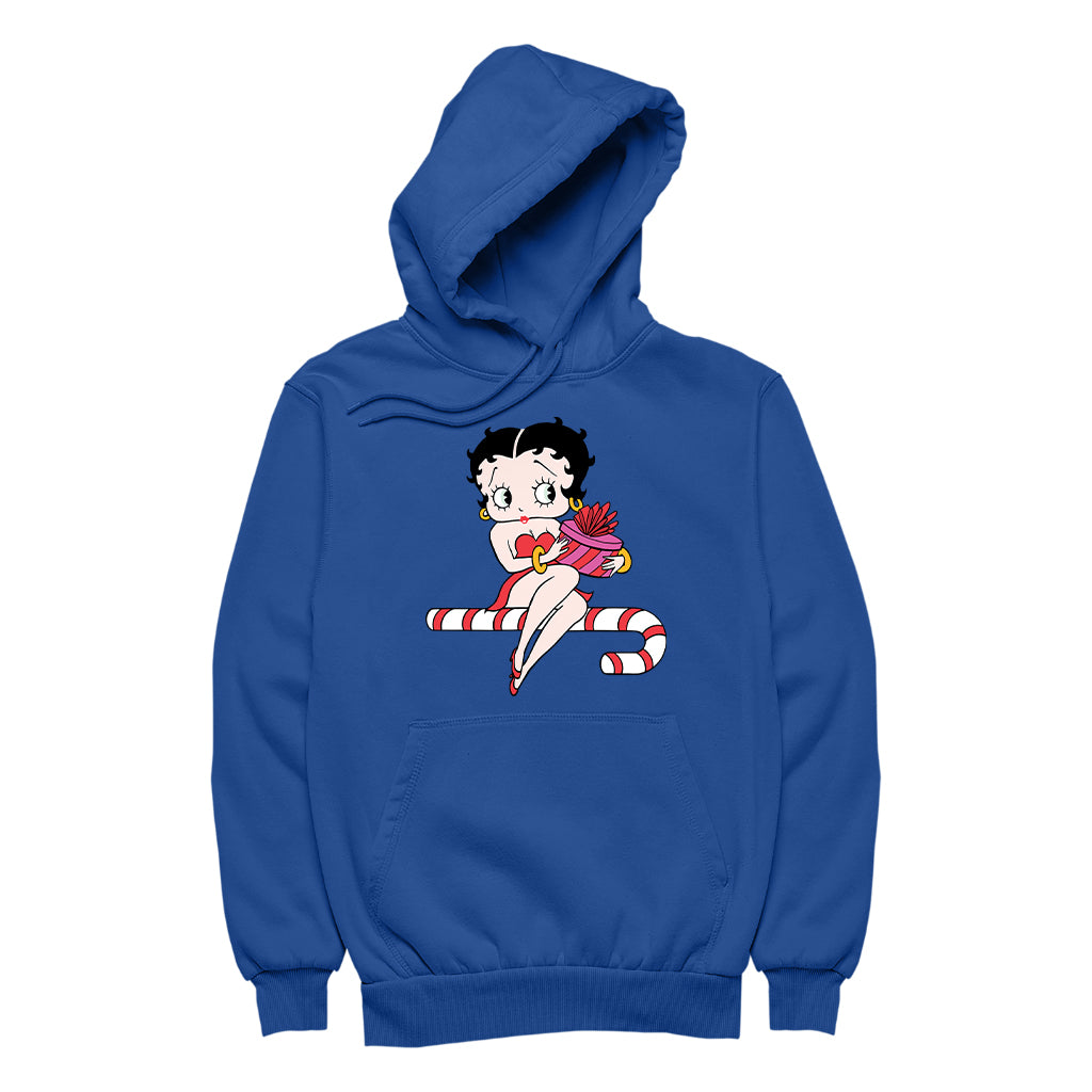 Betty Boop Christmas Candy Cane Seat Women's Hooded Sweatshirt-Betty Boop Shop