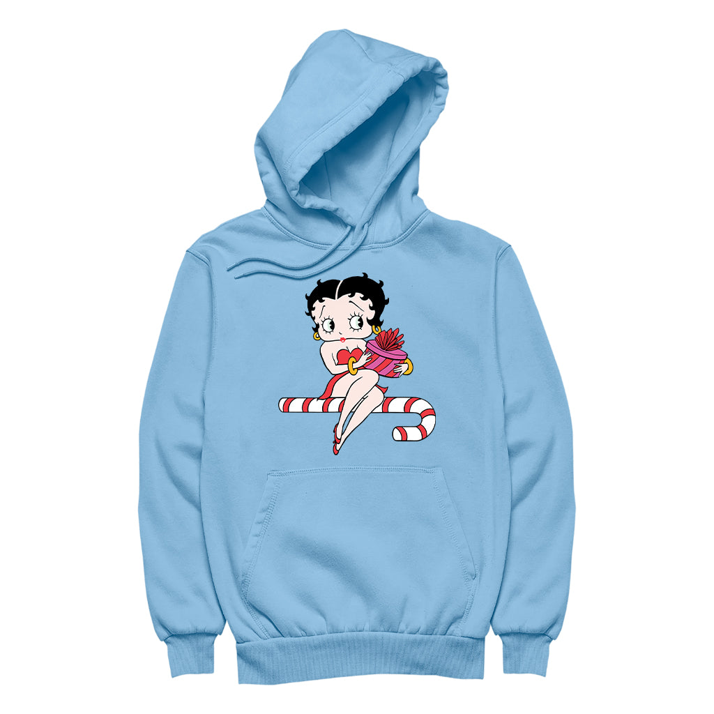 Betty Boop Christmas Candy Cane Seat Women's Hooded Sweatshirt-Betty Boop Shop