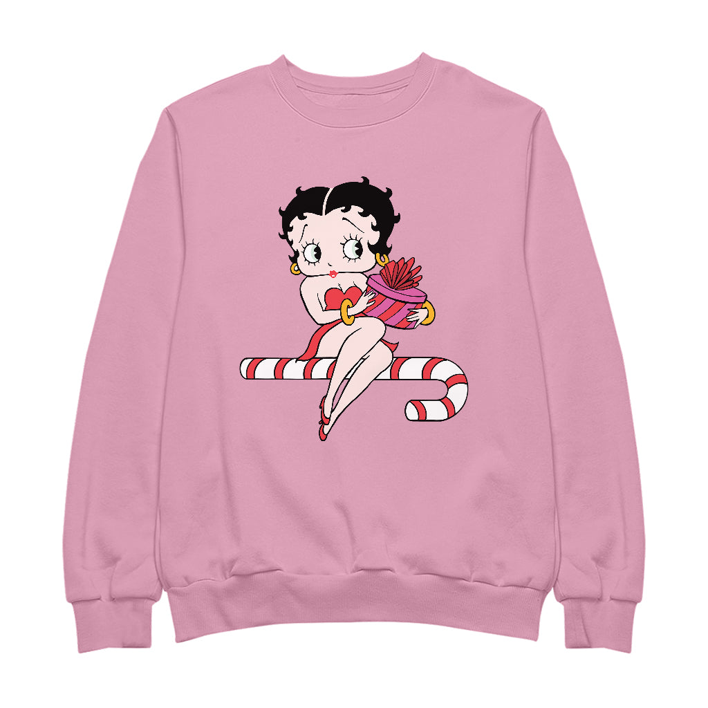 Betty Boop Christmas Candy Cane Seat Women's Sweatshirt-Betty Boop Shop