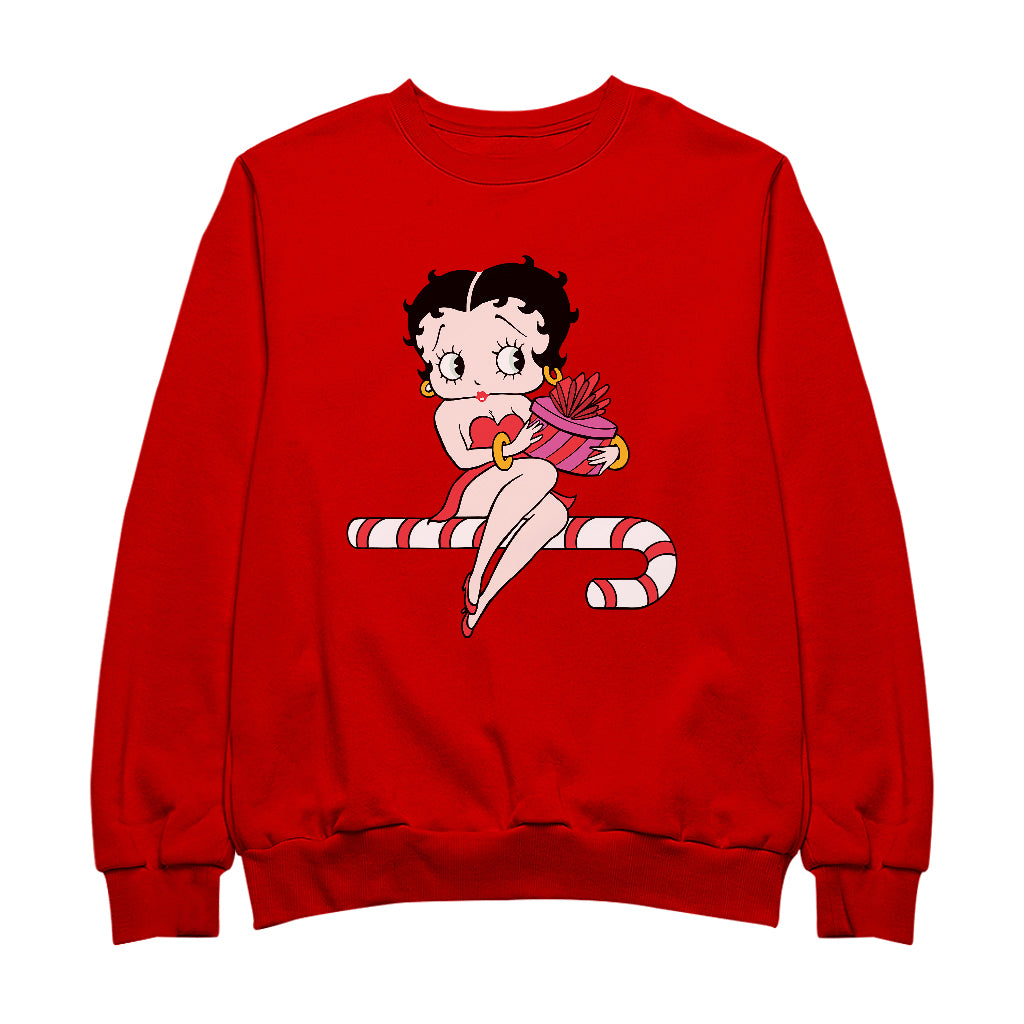 Betty Boop Christmas Candy Cane Seat Women's Sweatshirt-Betty Boop Shop