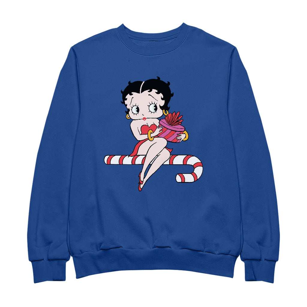 Betty Boop Christmas Candy Cane Seat Women's Sweatshirt-Betty Boop Shop