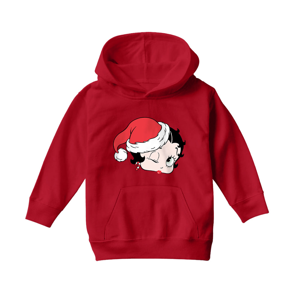 Betty Boop Christmas Santa Hat Wink Kids Hooded Sweatshirt-Betty Boop Shop