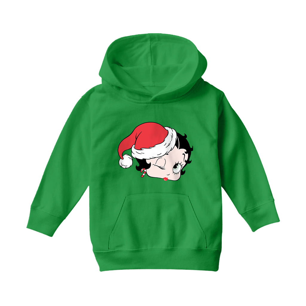 Betty Boop Christmas Santa Hat Wink Kids Hooded Sweatshirt-Betty Boop Shop