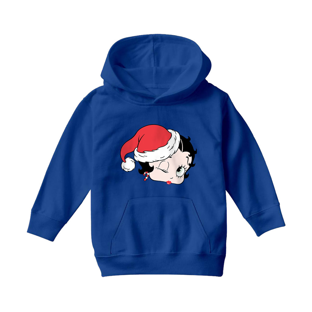 Betty Boop Christmas Santa Hat Wink Kids Hooded Sweatshirt-Betty Boop Shop