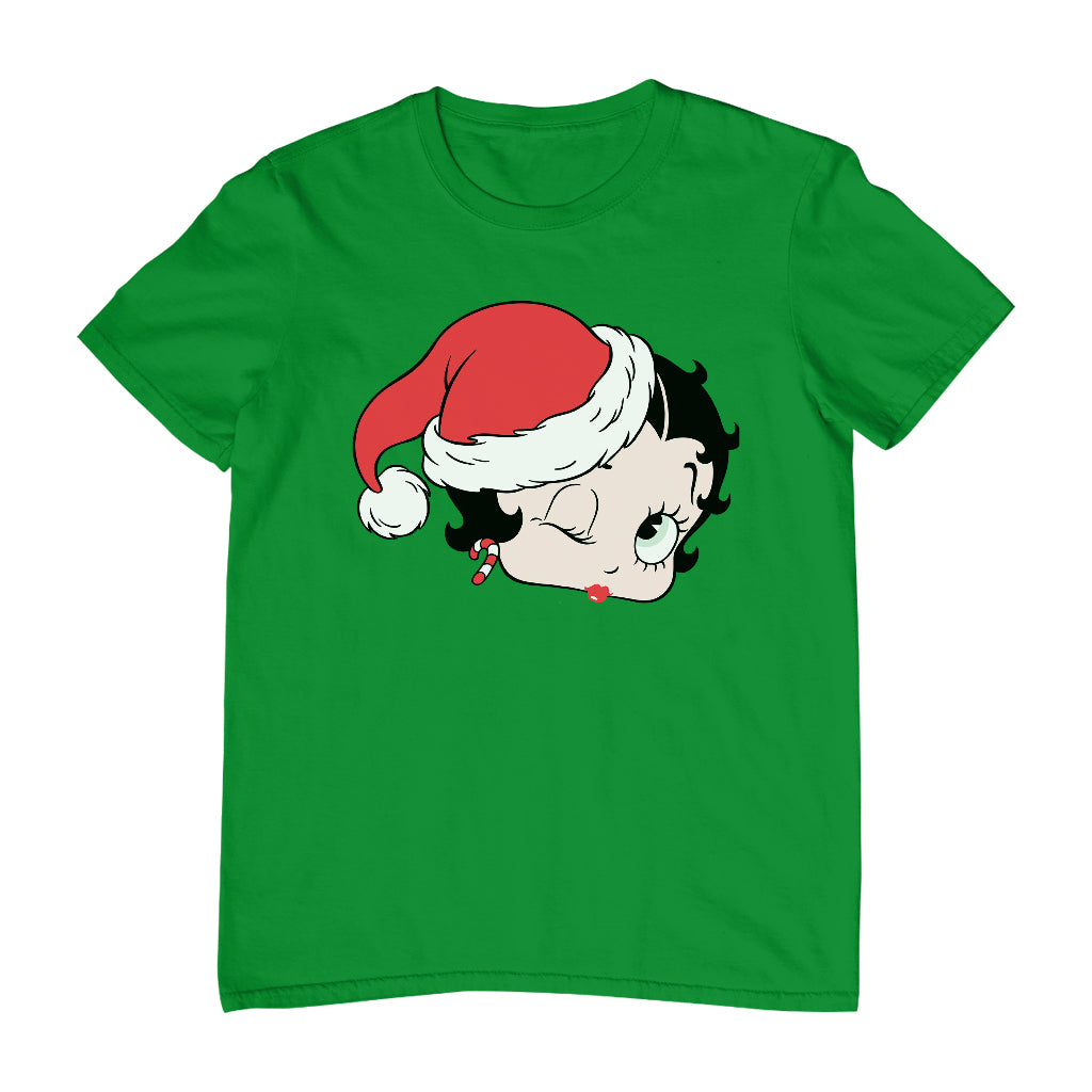Betty Boop Christmas Santa Hat Wink Men's T-Shirt-Betty Boop Shop