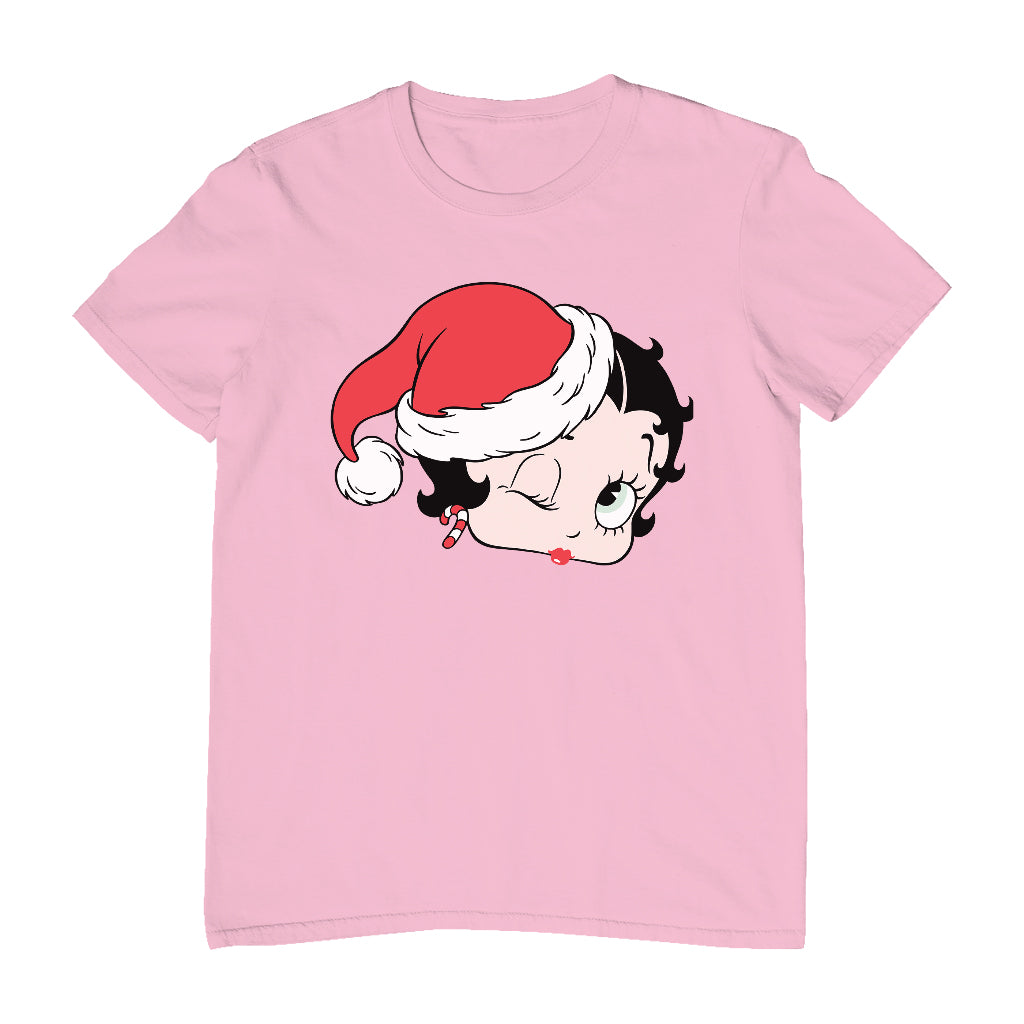 Betty Boop Christmas Santa Hat Wink Men's T-Shirt-Betty Boop Shop