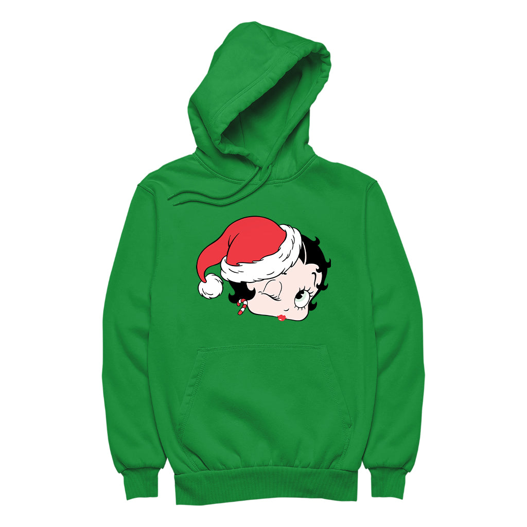 Betty Boop Christmas Santa Hat Wink Women's Hooded Sweatshirt-Betty Boop Shop