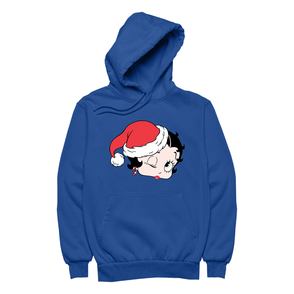 Betty Boop Christmas Santa Hat Wink Women's Hooded Sweatshirt-Betty Boop Shop