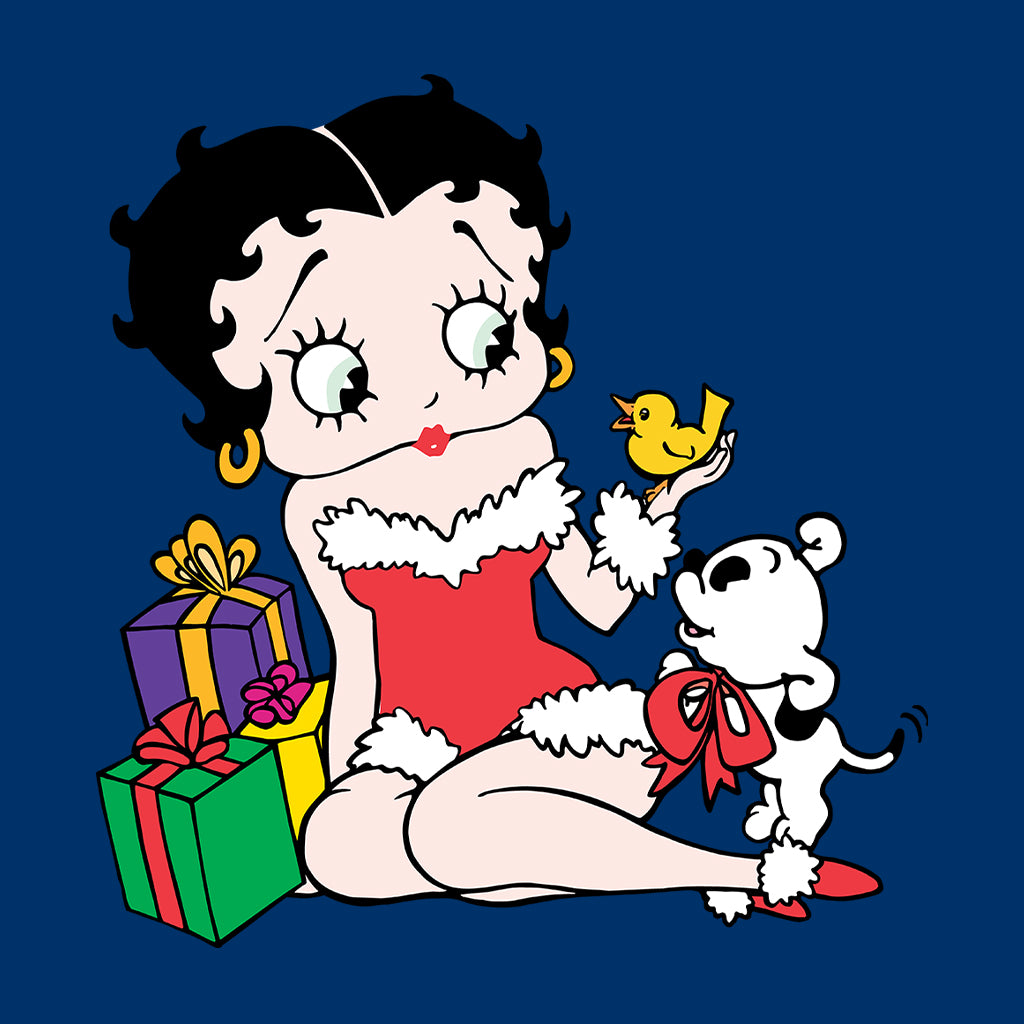 Betty Boop Christmas Pudgy And Chick Men's Hooded Sweatshirt-Betty Boop Shop