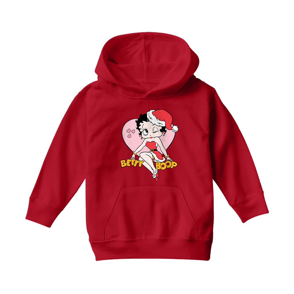 Betty Boop Christmas Heart Wink Kids Hooded Sweatshirt-Betty Boop Shop