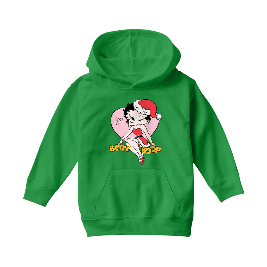 Betty Boop Christmas Heart Wink Kids Hooded Sweatshirt-Betty Boop Shop