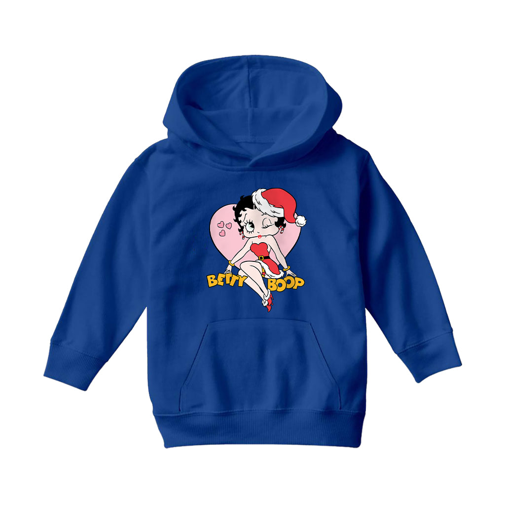 Betty Boop Christmas Heart Wink Kids Hooded Sweatshirt-Betty Boop Shop
