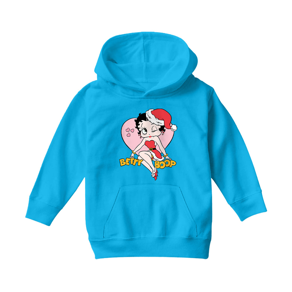 Betty Boop Christmas Heart Wink Kids Hooded Sweatshirt-Betty Boop Shop