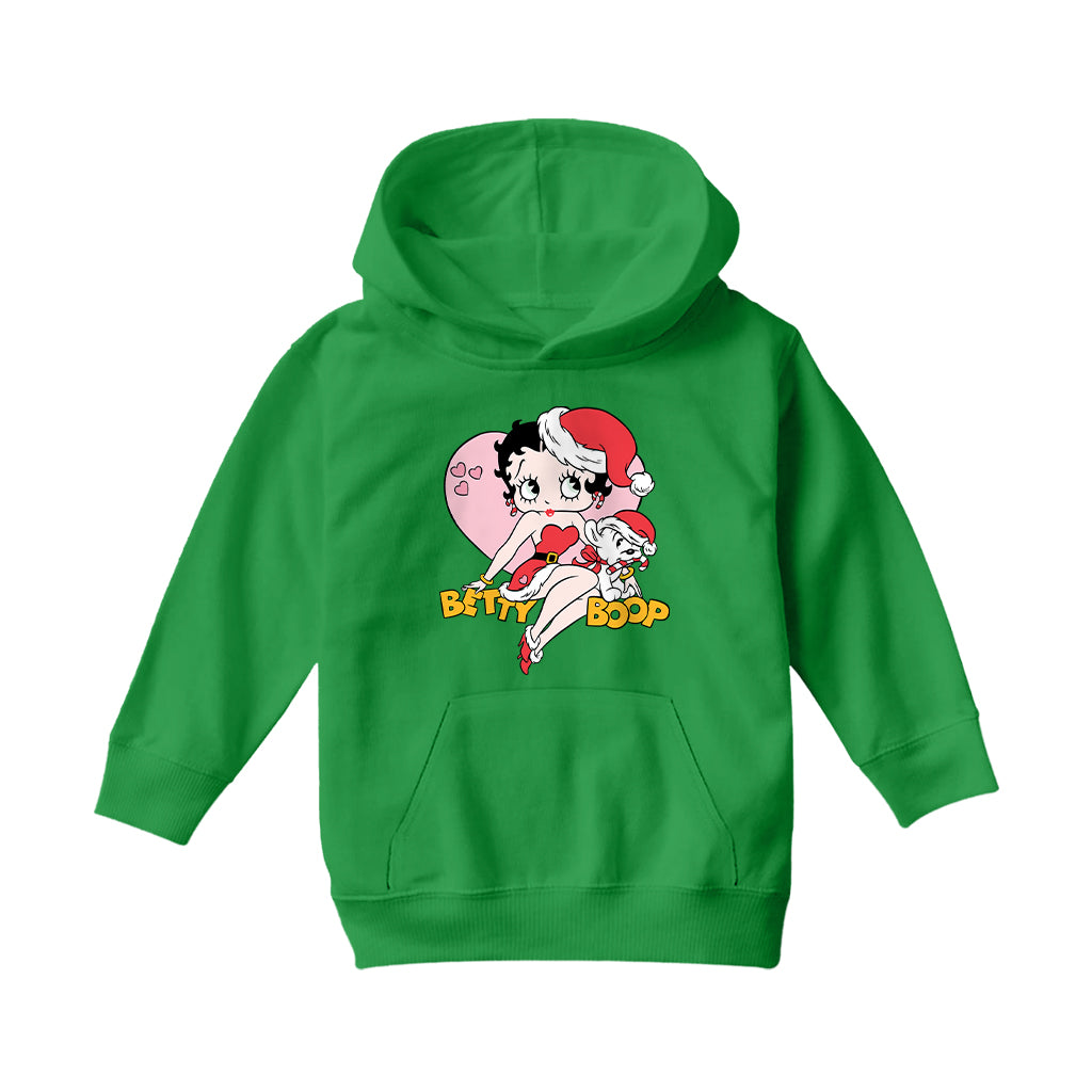 Betty Boop Christmas And Pudgy Heart Kids Hooded Sweatshirt-Betty Boop Shop