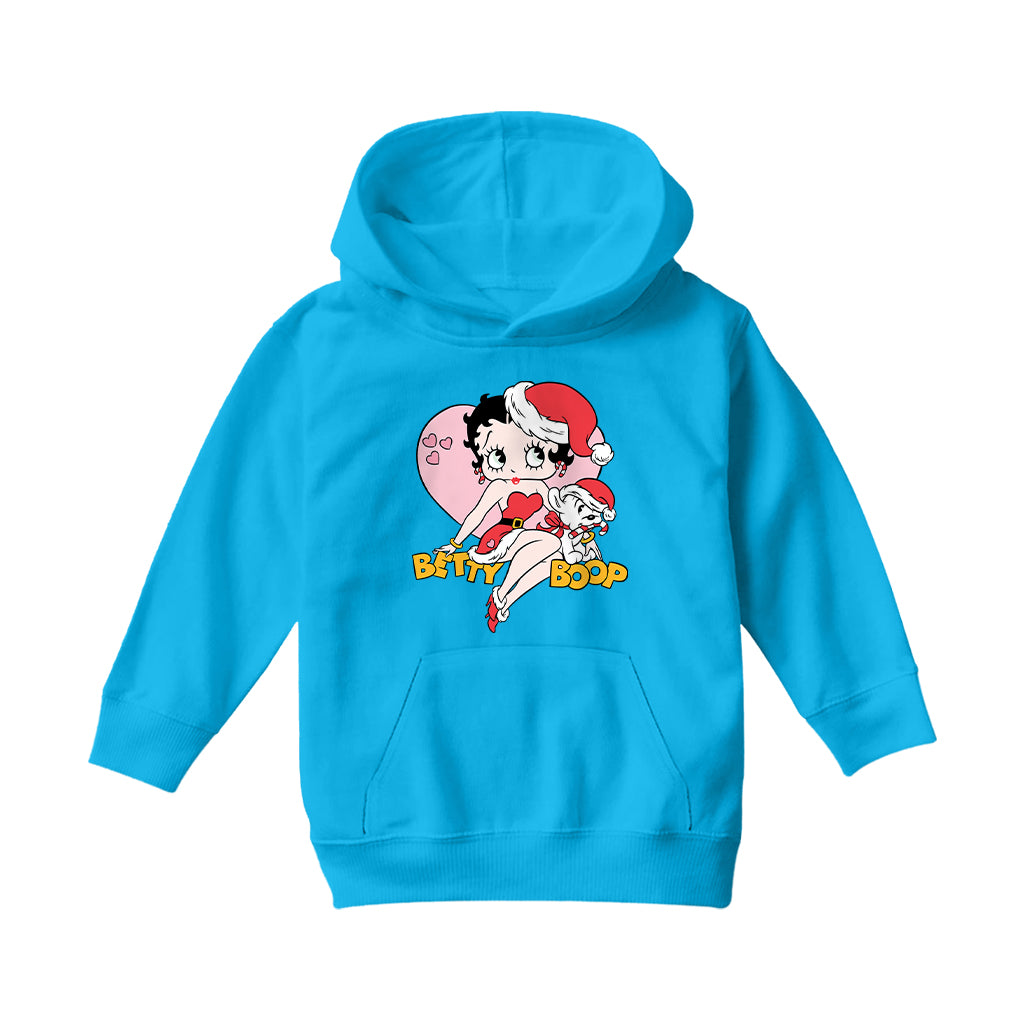 Betty Boop Christmas And Pudgy Heart Kids Hooded Sweatshirt-Betty Boop Shop