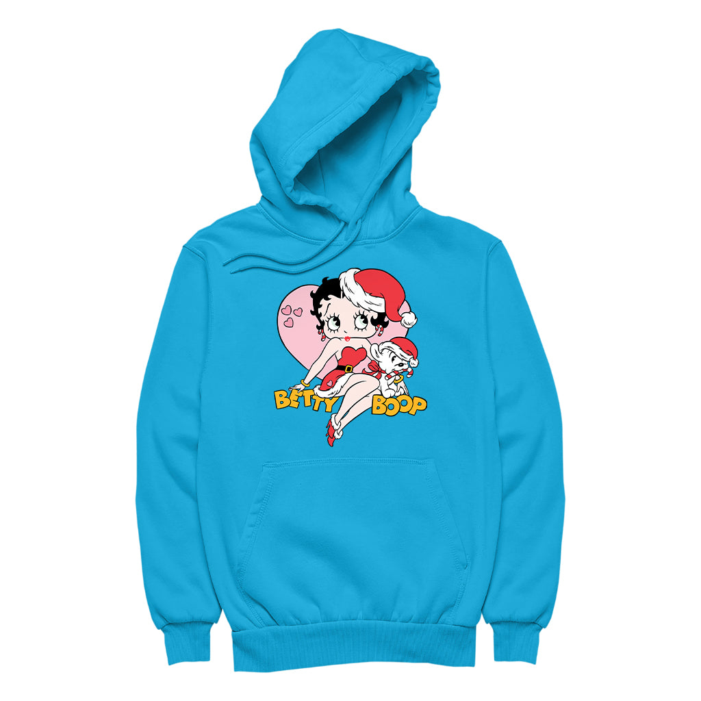Betty Boop Christmas And Pudgy Heart Women's Hooded Sweatshirt-Betty Boop Shop