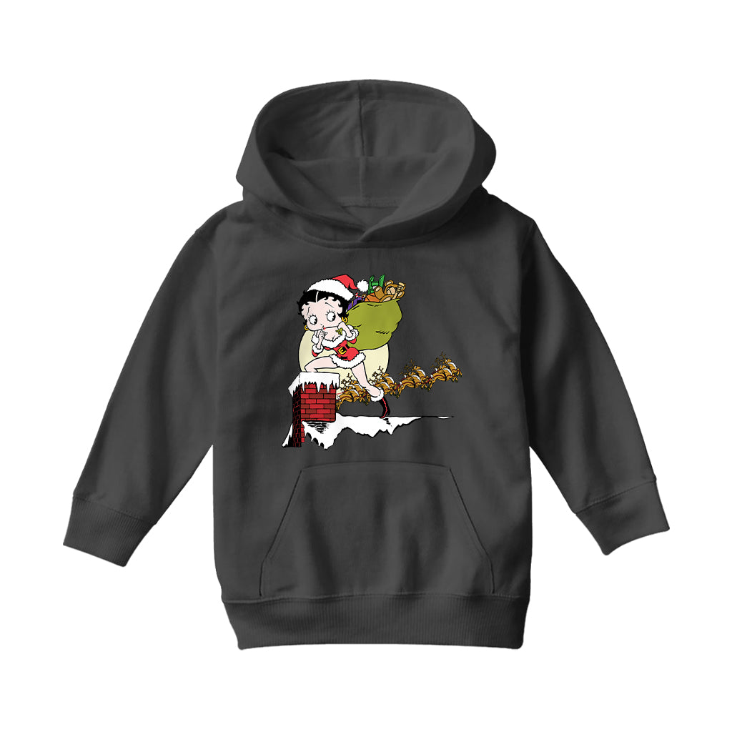 Betty Boop Christmas Coming Down The Chimney Kids Hooded Sweatshirt