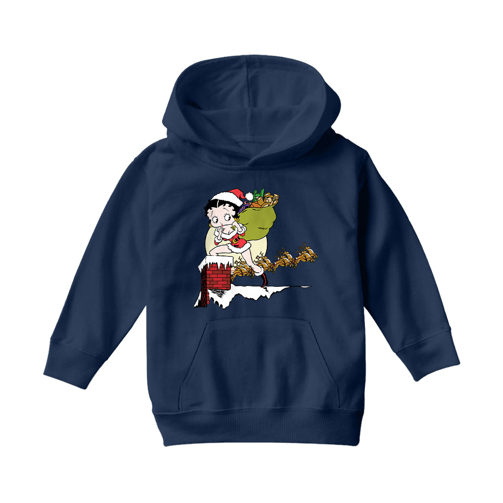Betty Boop Christmas Coming Down The Chimney Kids Hooded Sweatshirt-Betty Boop Shop