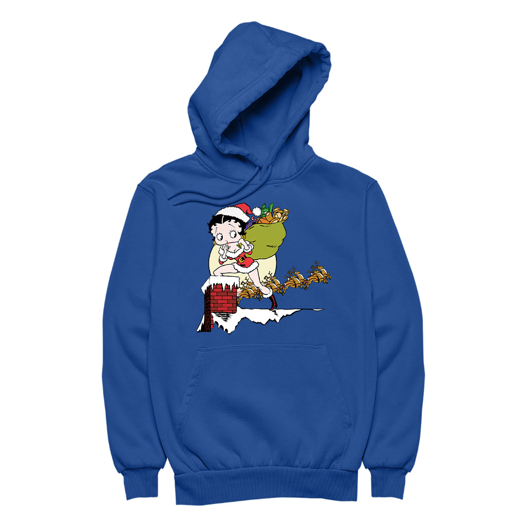 Betty Boop Christmas Coming Down The Chimney Women's Hooded Sweatshirt-Betty Boop Shop