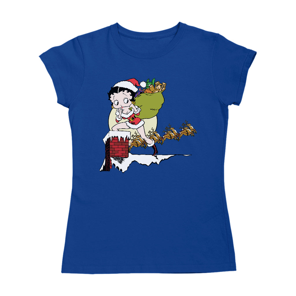 Betty Boop Christmas Coming Down The Chimney Women's T-Shirt-Betty Boop Shop