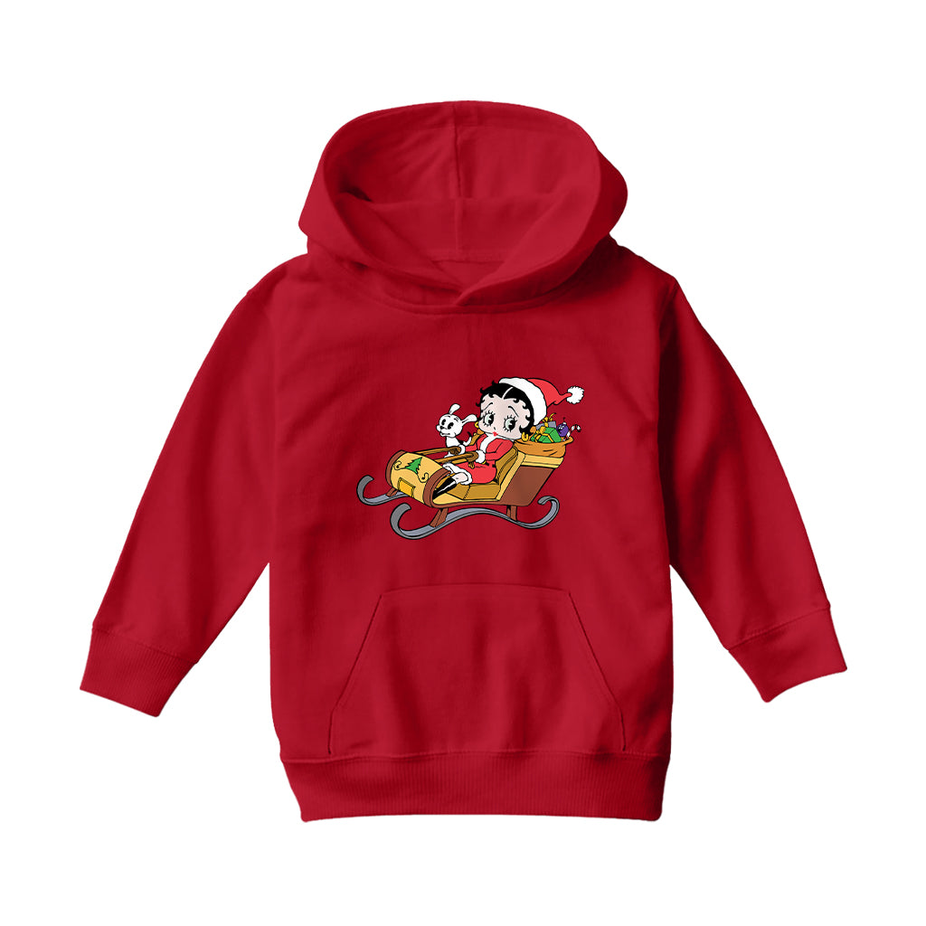 Betty Boop Christmas Sleigh Kids Hooded Sweatshirt-Betty Boop Shop