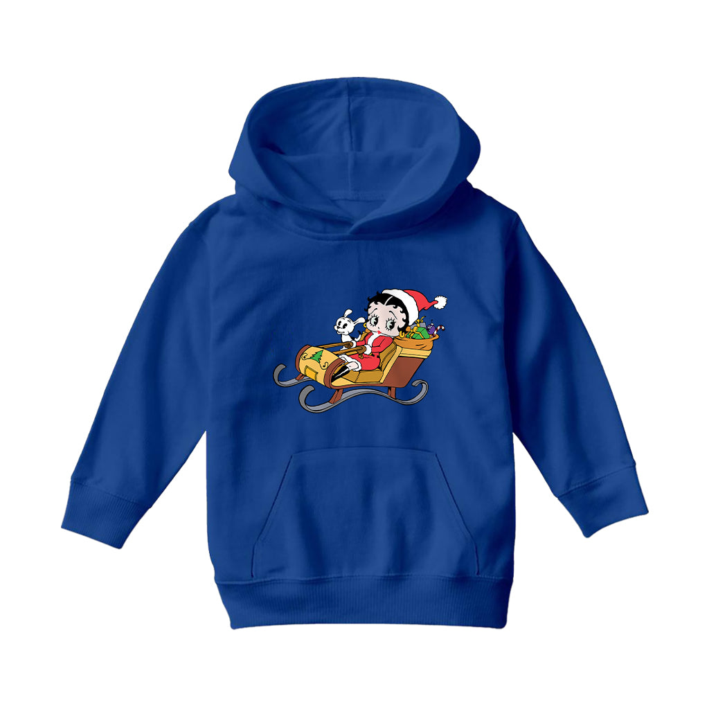 Betty Boop Christmas Sleigh Kids Hooded Sweatshirt-Betty Boop Shop