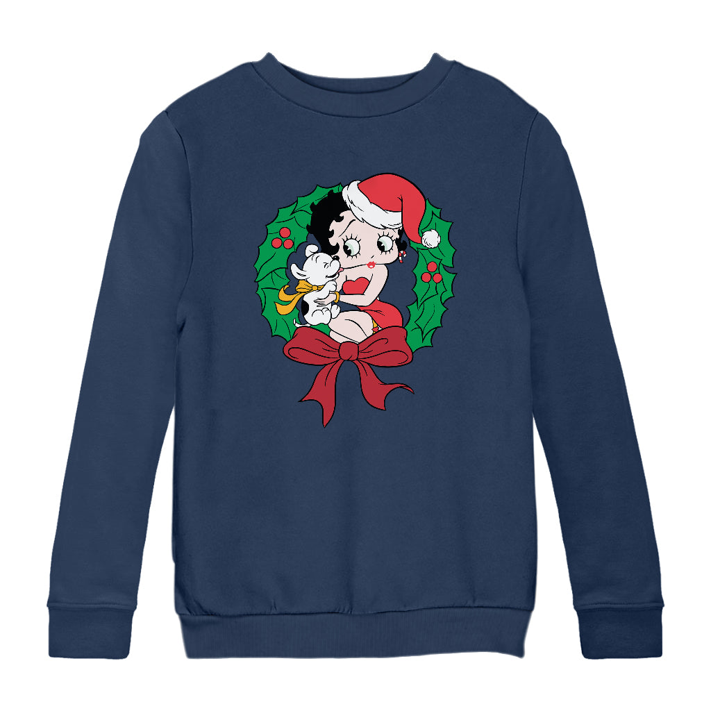 Betty Boop Christmas Pudgy Wreath Kids Sweatshirt-Betty Boop Shop