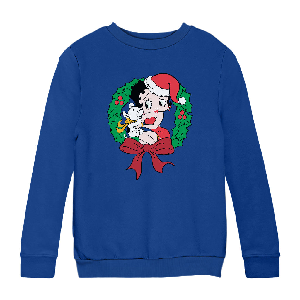 Betty Boop Christmas Pudgy Wreath Kids Sweatshirt-Betty Boop Shop