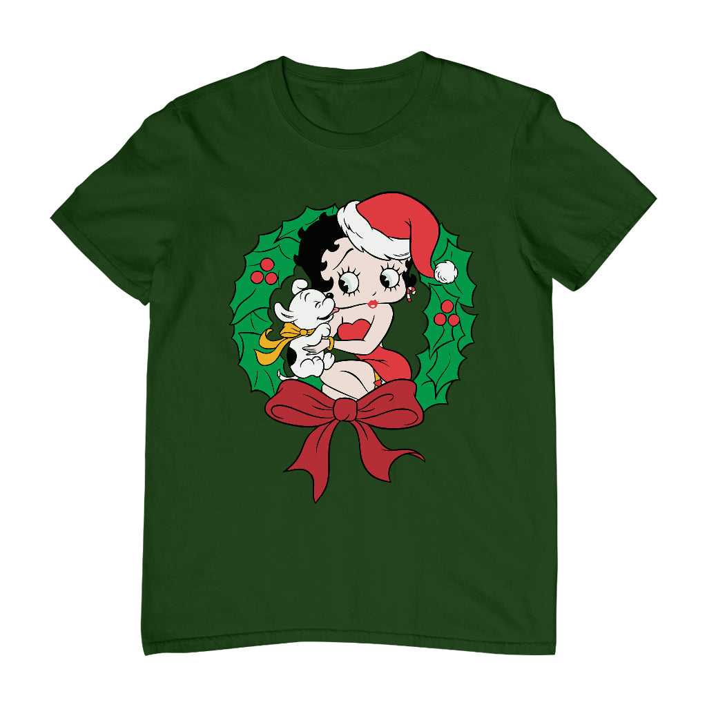 Betty Boop Christmas Pudgy Wreath Men's T-Shirt-Betty Boop Shop