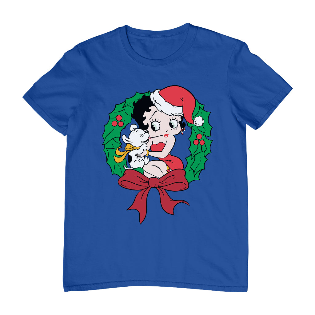 Betty Boop Christmas Pudgy Wreath Men's T-Shirt-Betty Boop Shop