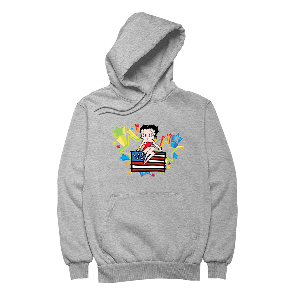 Americana Betty Boop Flag & Stars Men's Hooded Sweatshirt