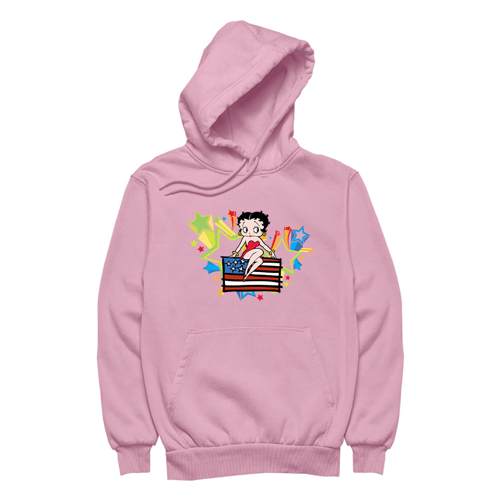 Americana Betty Boop Flag & Stars Men's Hooded Sweatshirt-Betty Boop Shop