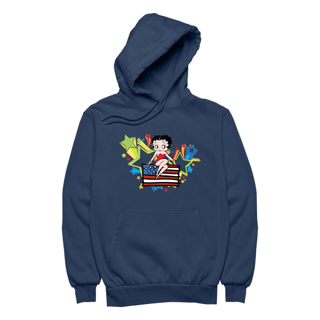 Americana Betty Boop Flag & Stars Men's Hooded Sweatshirt-Betty Boop Shop