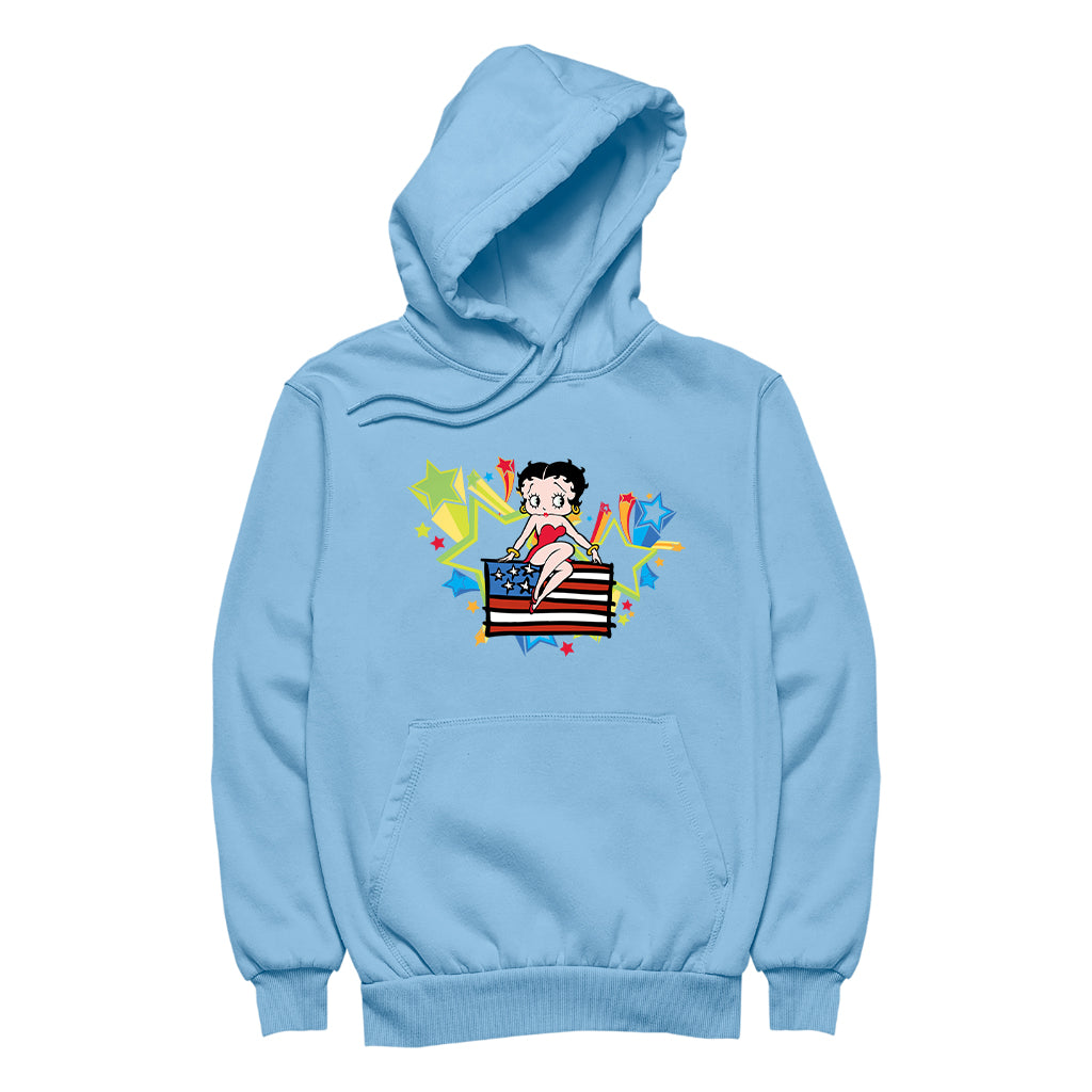 Americana Betty Boop Flag & Stars Men's Hooded Sweatshirt-Betty Boop Shop