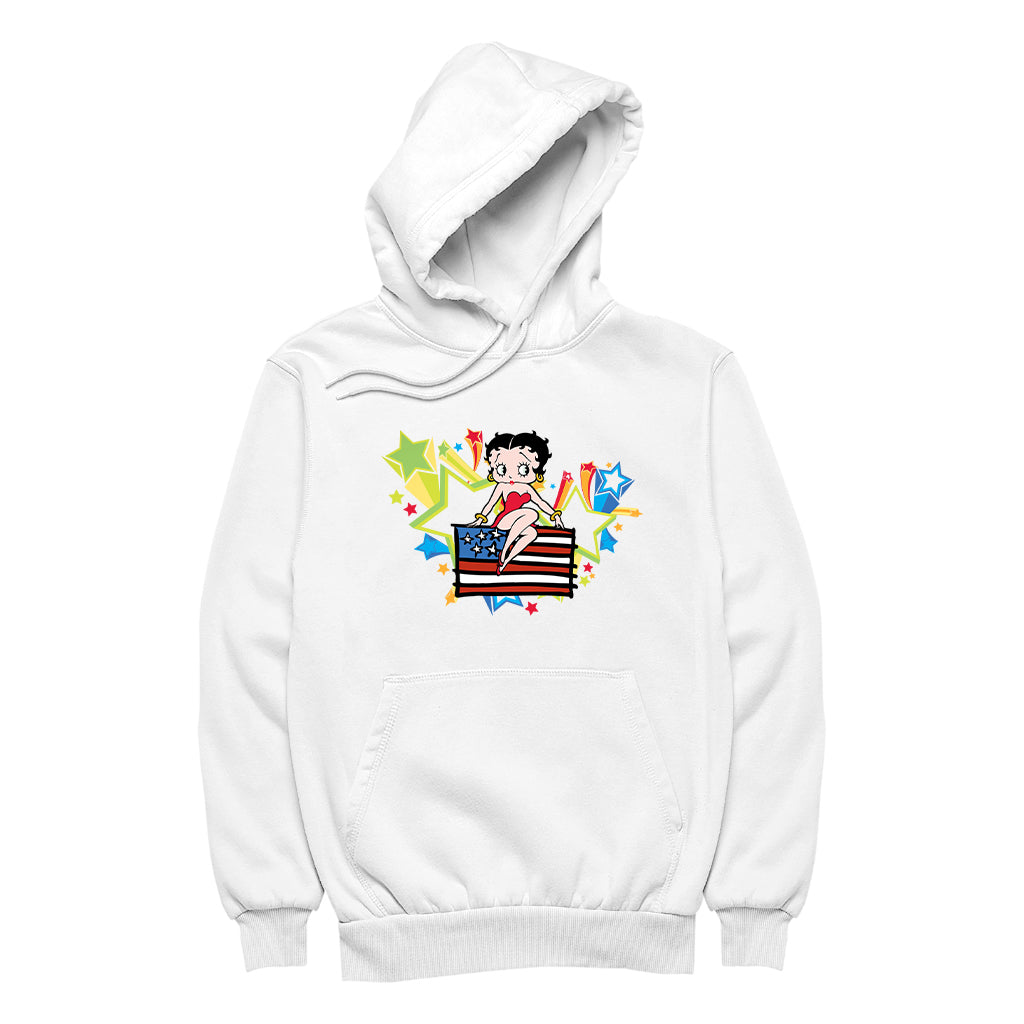Americana Betty Boop Flag & Stars Men's Hooded Sweatshirt-Betty Boop Shop