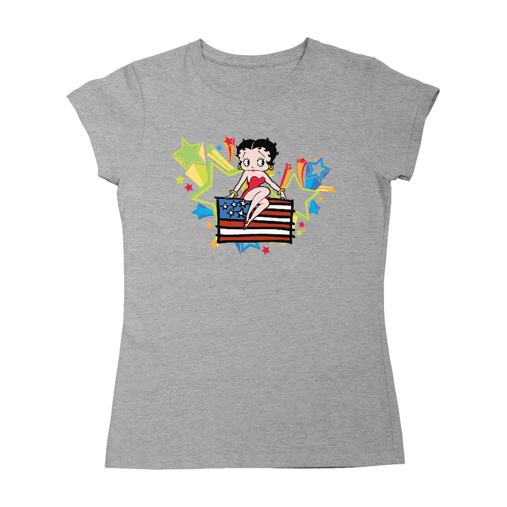 Americana Betty Boop Flag & Stars Women's T-Shirt