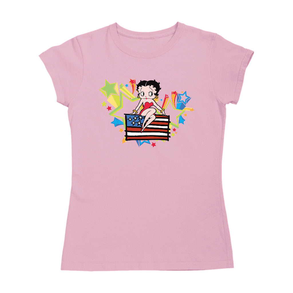 Americana Betty Boop Flag & Stars Women's T-Shirt-Betty Boop Shop