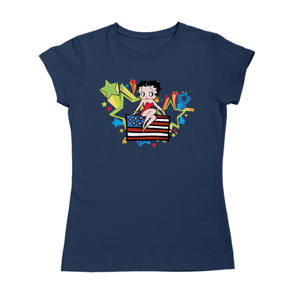 Americana Betty Boop Flag & Stars Women's T-Shirt-Betty Boop Shop