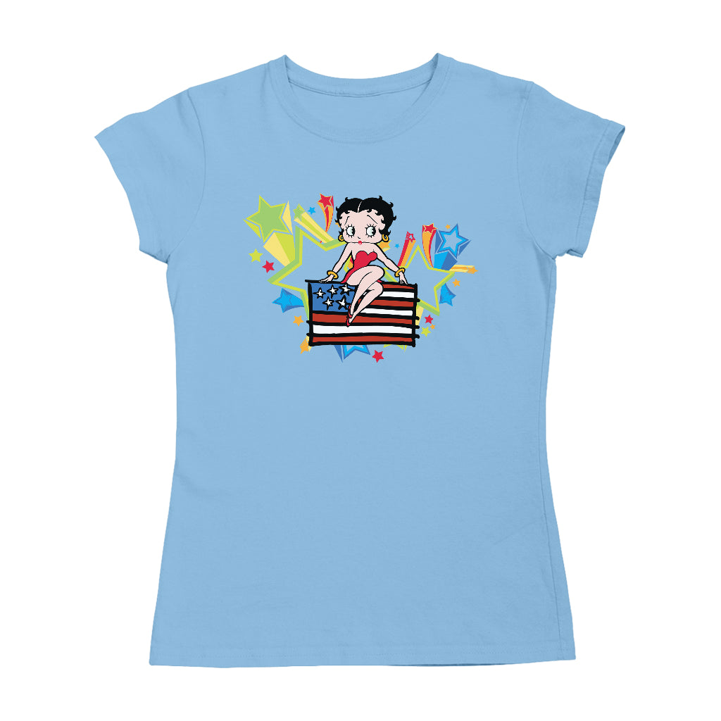Americana Betty Boop Flag & Stars Women's T-Shirt-Betty Boop Shop