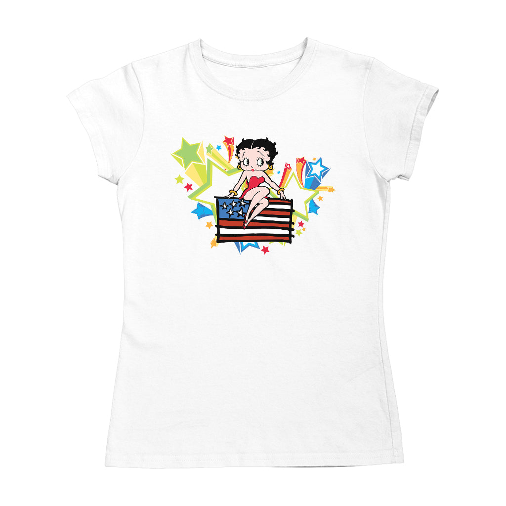 Americana Betty Boop Flag & Stars Women's T-Shirt-Betty Boop Shop