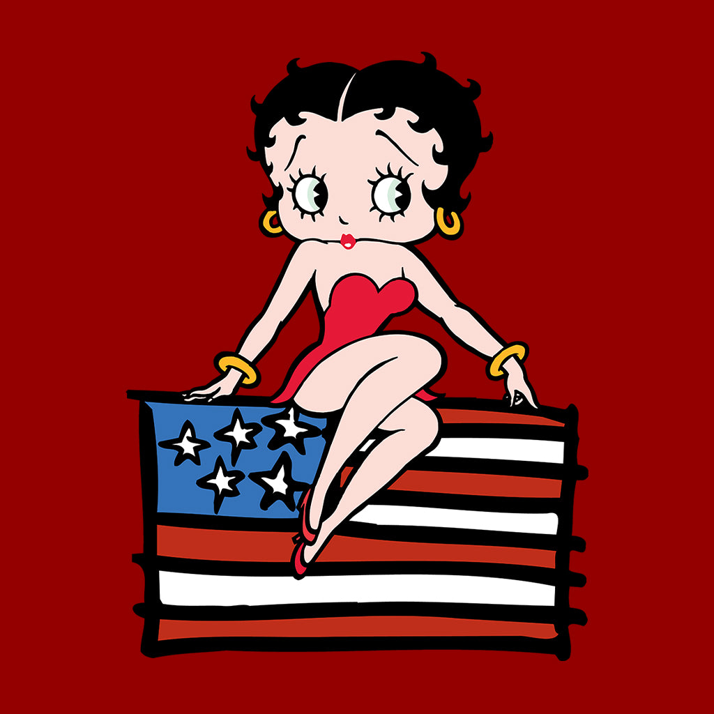 Americana Posing with the Stars & Stripes Flag Women's Hooded Sweatshirt-Betty Boop Shop