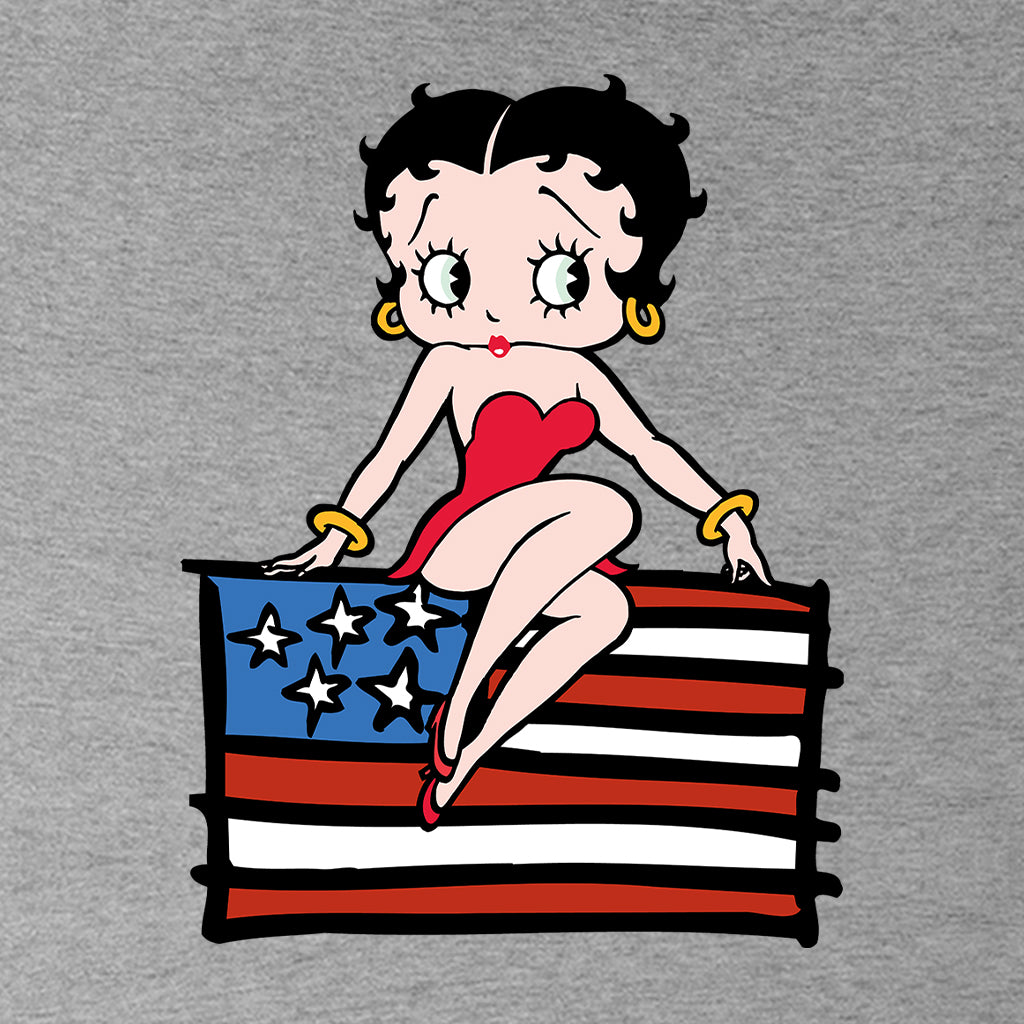 Americana Posing with the Stars & Stripes Flag Women's Hooded Sweatshirt-Betty Boop Shop