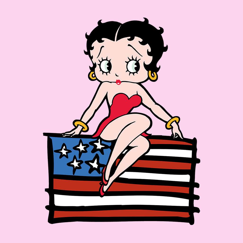 Americana Posing with the Stars & Stripes Flag Women's Hooded Sweatshirt-Betty Boop Shop